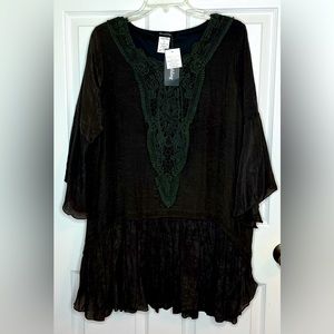 Sassybling Black/Green 3/4 Sleeve Blouse Size XL